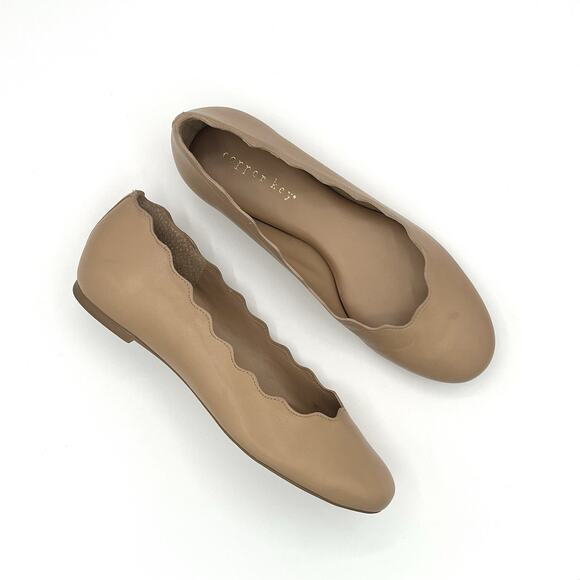 Cooperkey Leather Scalloped Ballet Flats Beige Nude Sz 6 Minimalist Classic Chic - Picture 1 of 8